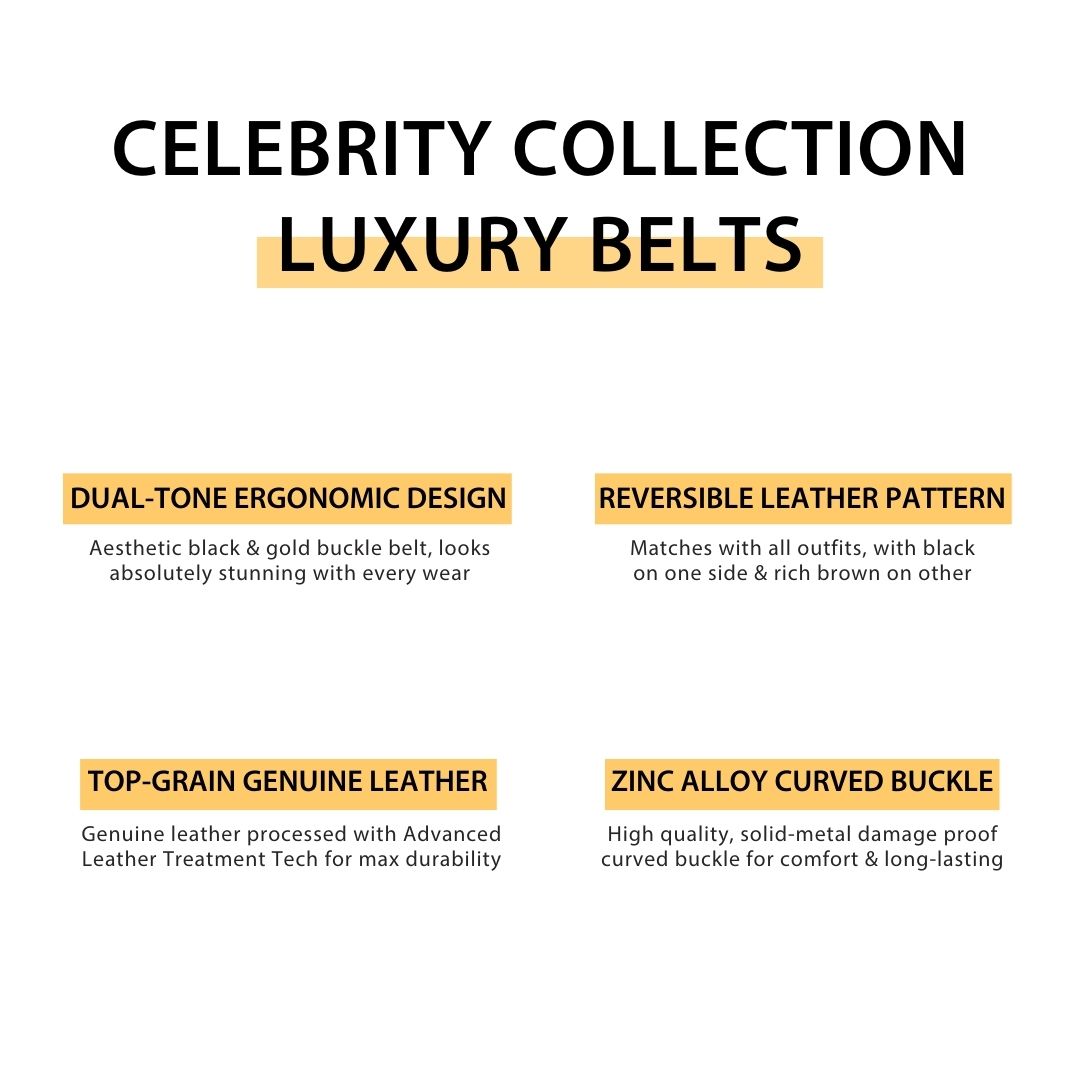 Hayes London | Reversible Black & Brown Genuine Leather Belt For Men with Black & Gold Buckle (Leather Texture: Wild)