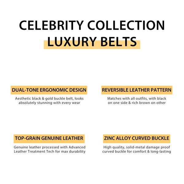 Hayes London | Italian Leather Reversible Black & Brown Belt For Men with Black & Gold Buckle (Leather Texture: Plain)