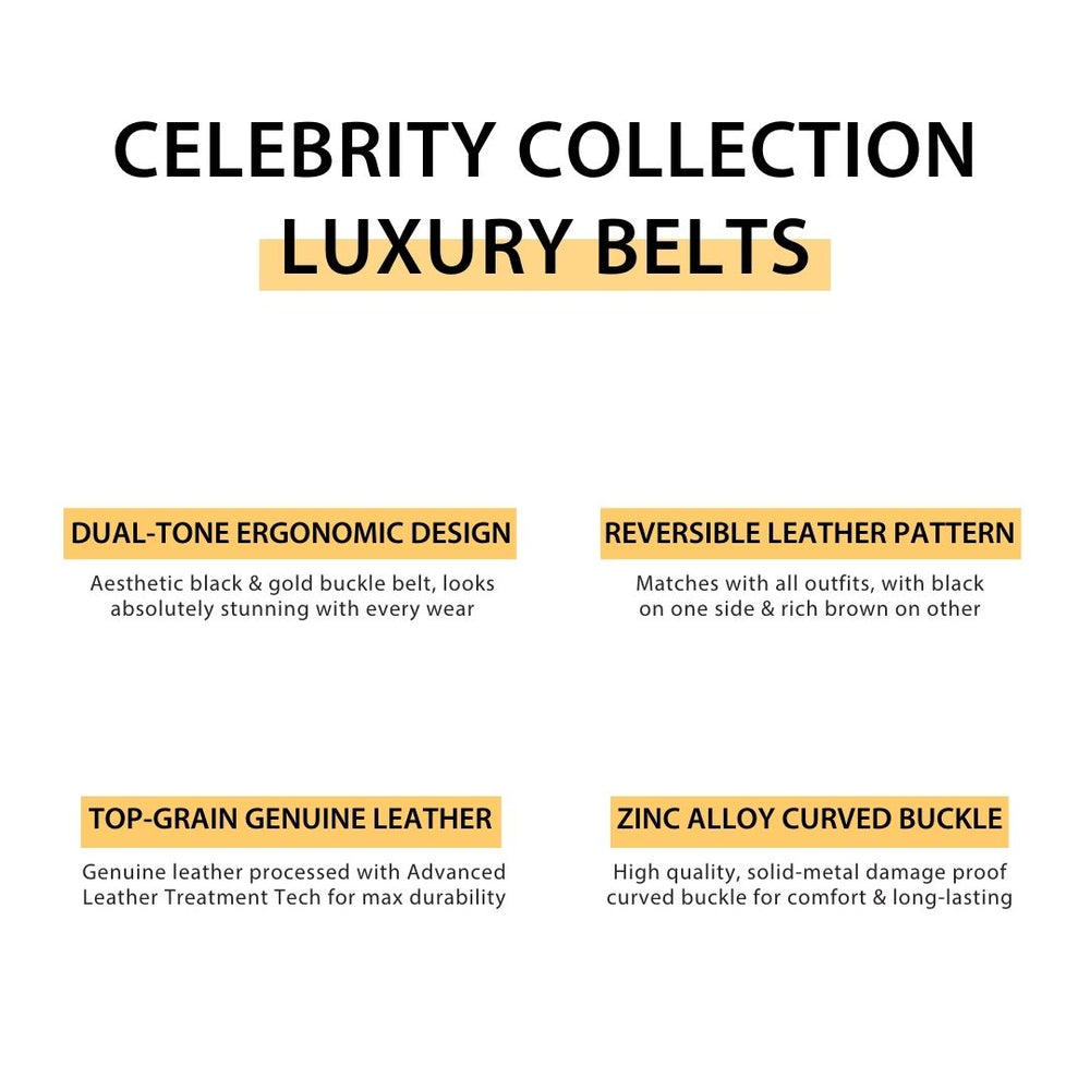 Hayes London | Italian Leather Reversible Black & Brown Belt For Men with Black & Gold Buckle (Leather Texture: Plain)