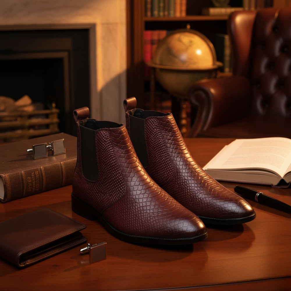 Hayes London | Hawk Chelsea Boots – Brown Textured Genuine Leather Men’s Shoes