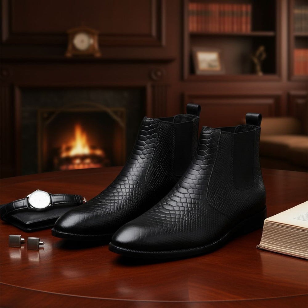 Hayes London | Hawk Chelsea Boots – Black Textured Genuine Leather Men’s Shoes