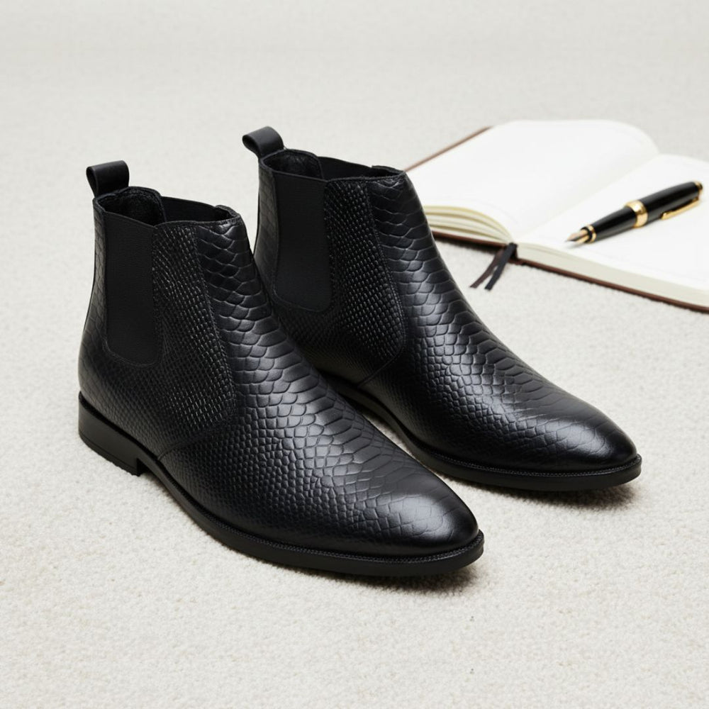 Hayes London | Hawk Chelsea Boots – Black Textured Genuine Leather Men’s Shoes