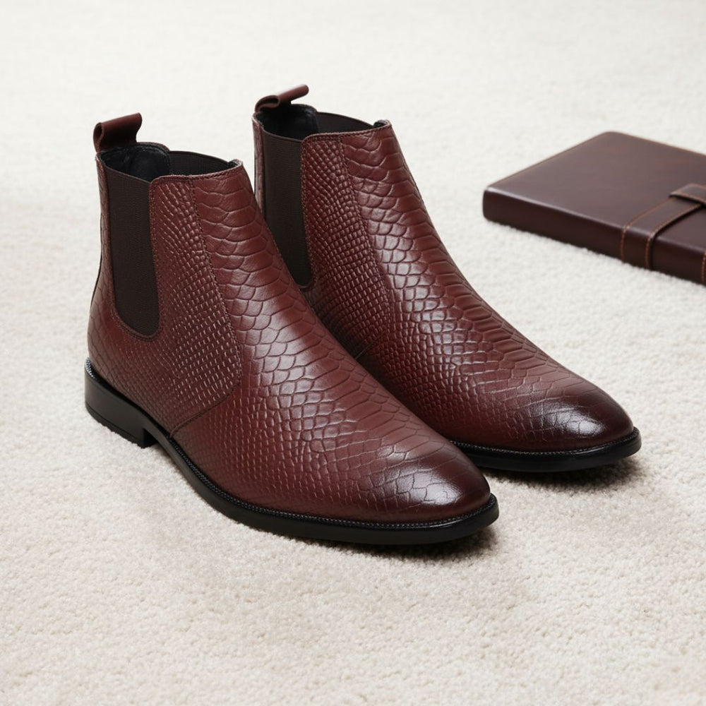Hayes London | Hawk Chelsea Boots – Brown Textured Genuine Leather Men’s Shoes