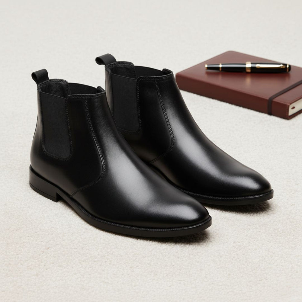 Hayes London | Strider Chelsea Boots – Black Plain Genuine Leather Men’s Shoes