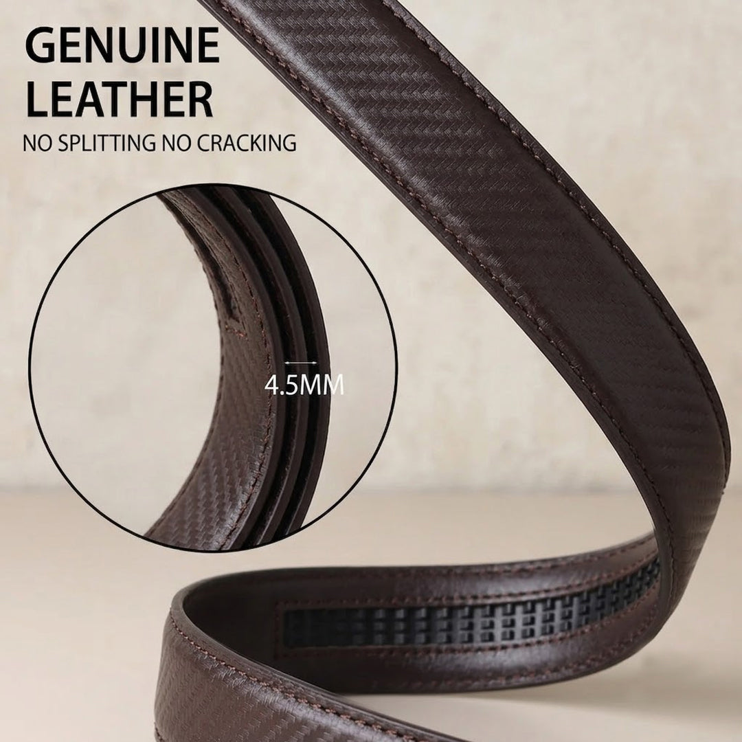 Hayes London | Nebula Brown Genuine Leather Auto-Lock Belt for Men – Silver Buckle, Micro-Adjustable Fit