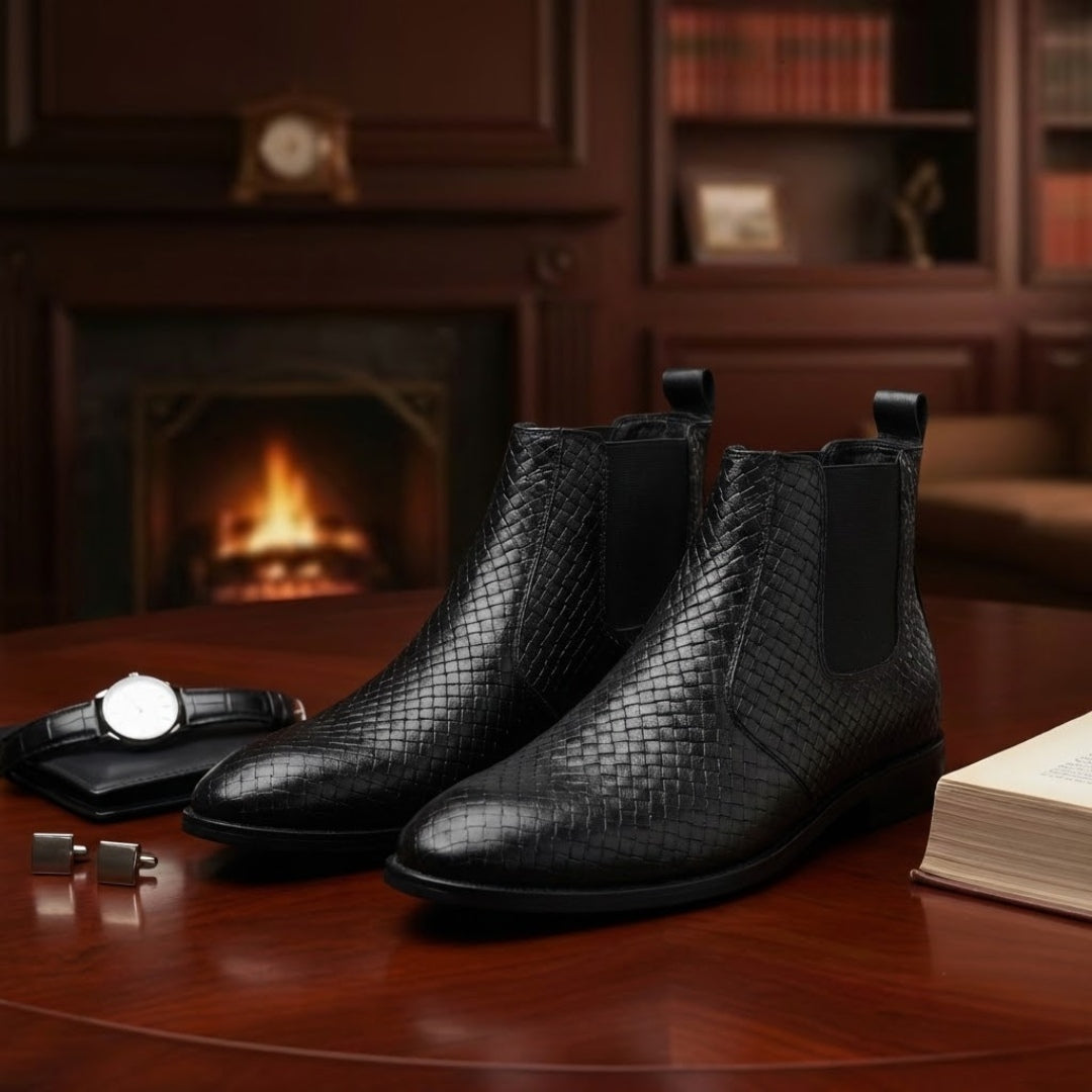 Hayes London | Griffin Chelsea Boots – Black Textured Genuine Leather Men’s Shoes