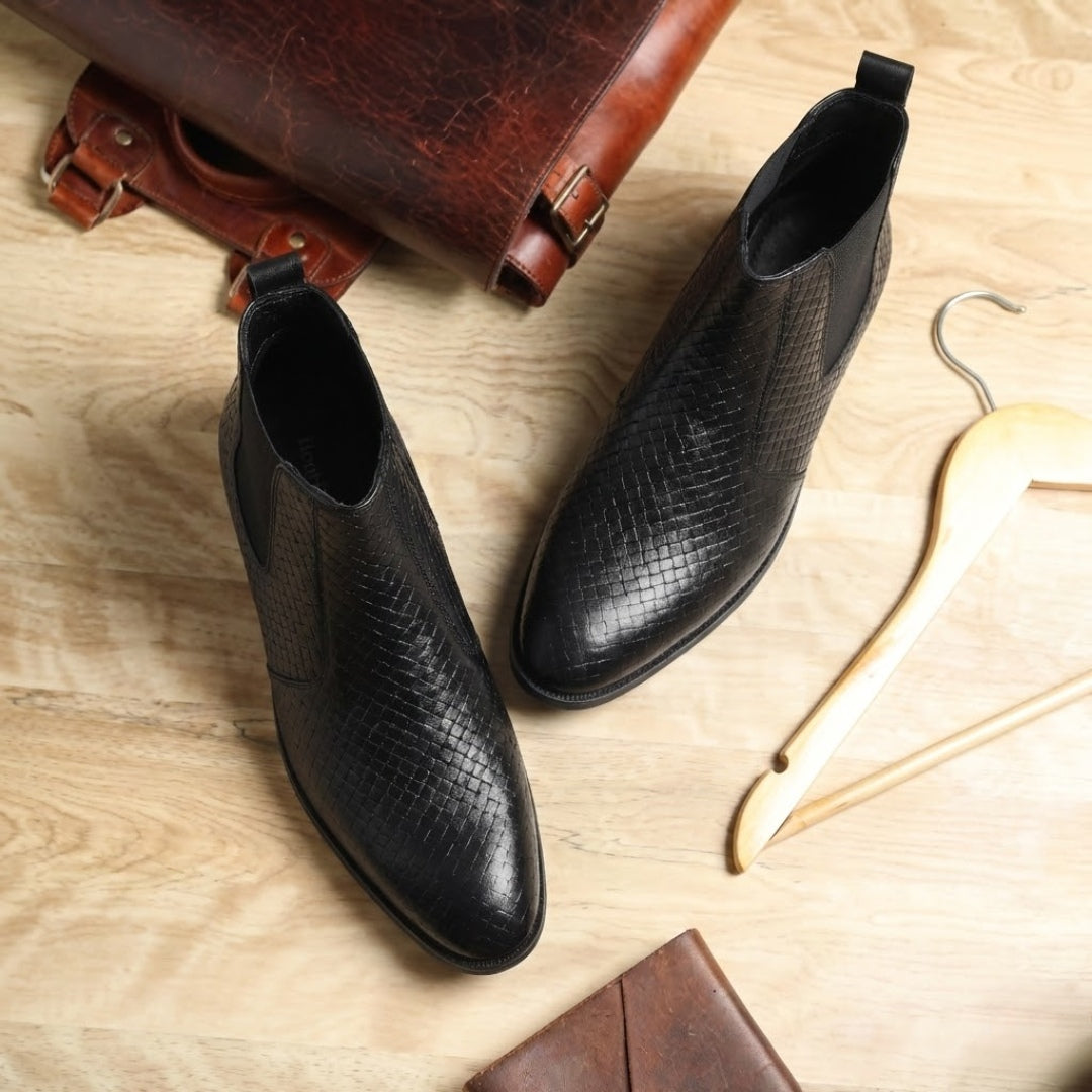 Hayes London | Griffin Chelsea Boots – Black Textured Genuine Leather Men’s Shoes