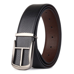 Hayes London | Cronos Viper Black & Brown Italian Leather Reversible Belt for Men – Grey Buckle