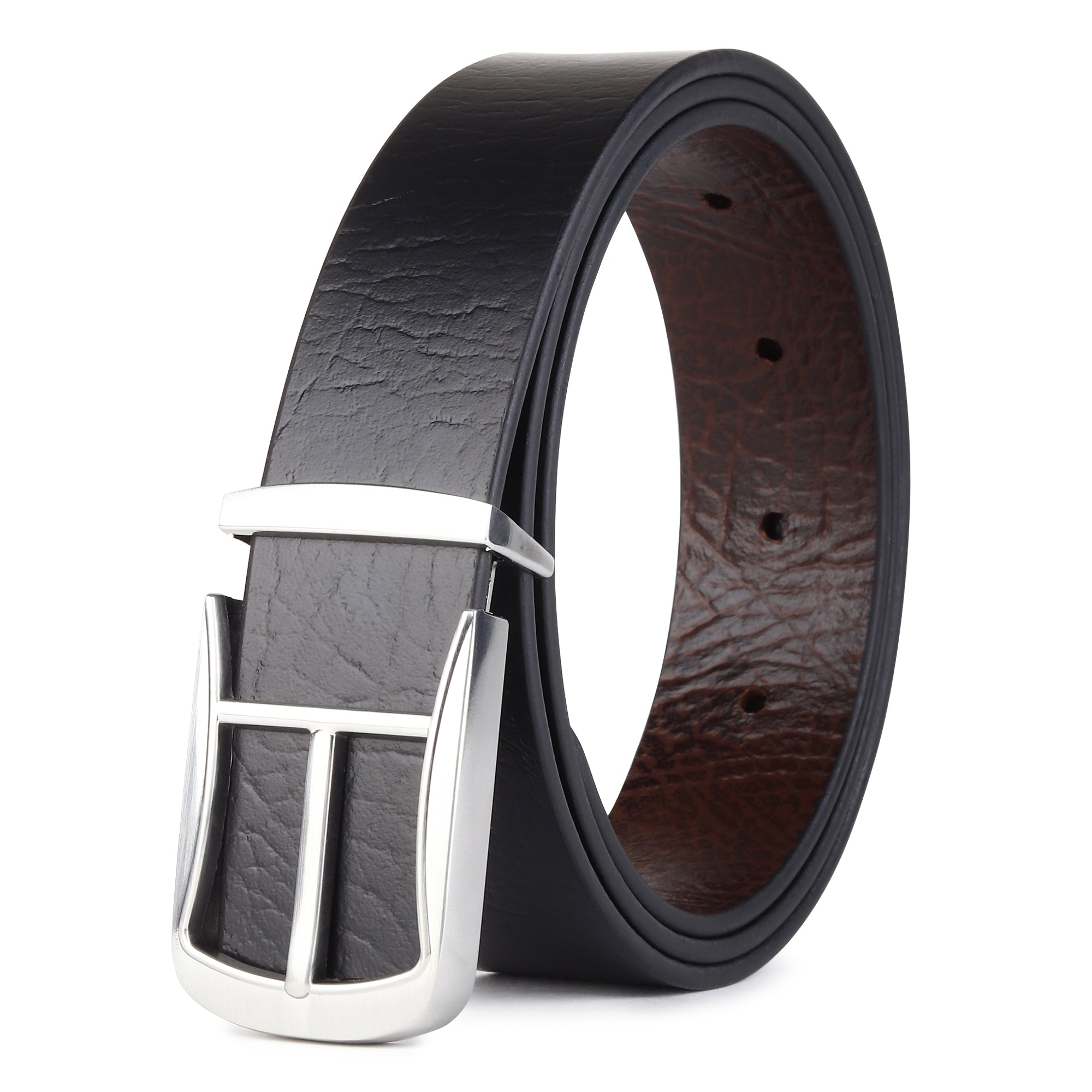 Cronos Wild Black & Brown Italian Leather Reversible Belt for Men – Silver Buckle