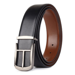 Cronos Plain Black & Brown Italian Leather Reversible Belt for Men – Grey Buckle