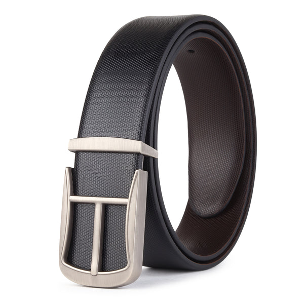 Cronos Braided Black & Brown Italian Leather Reversible Belt for Men – Grey Buckle