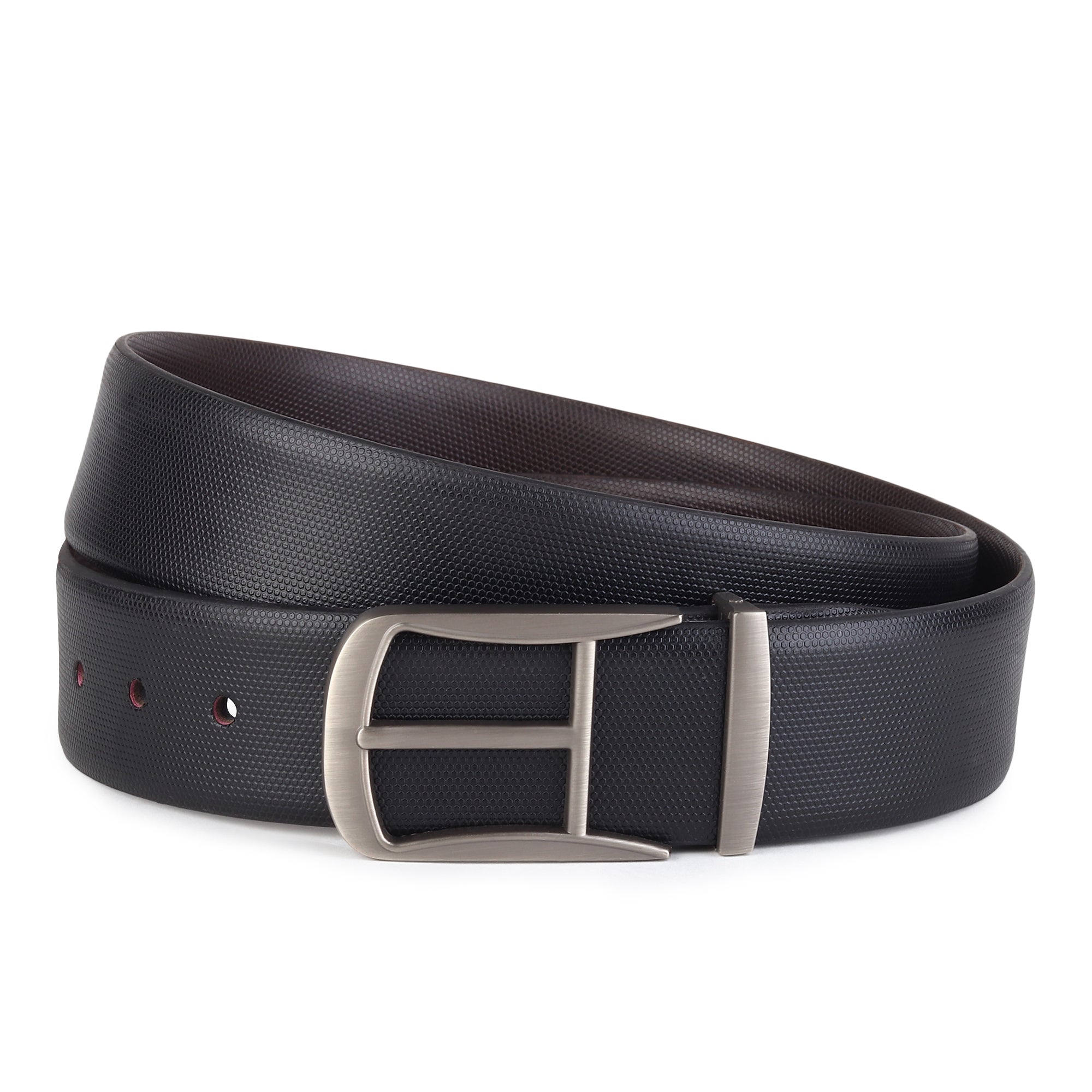 Cronos Braided Black & Brown Italian Leather Reversible Belt for Men – Grey Buckle