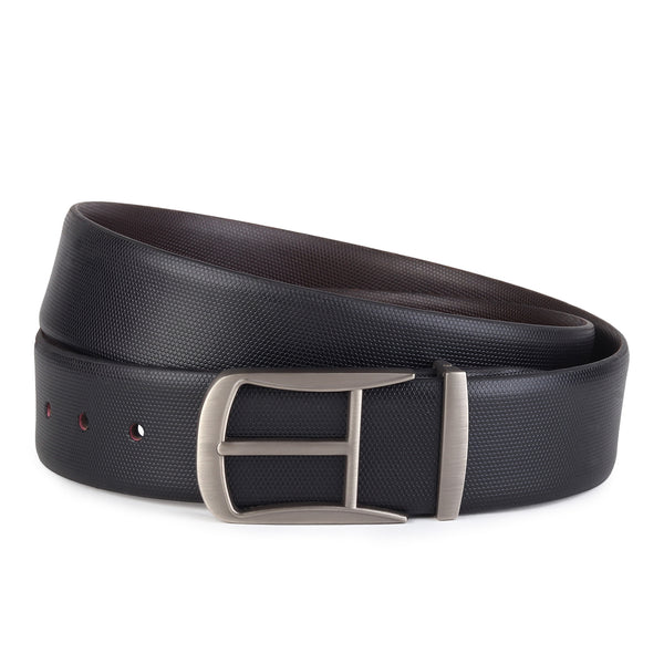 Cronos Braided Black & Brown Italian Leather Reversible Belt for Men – Grey Buckle