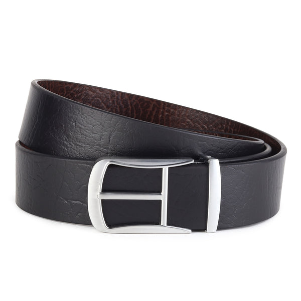 Cronos Wild Black & Brown Italian Leather Reversible Belt for Men – Silver Buckle
