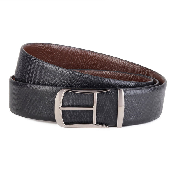 Hayes London | Cronos Viper Black & Brown Italian Leather Reversible Belt for Men – Grey Buckle