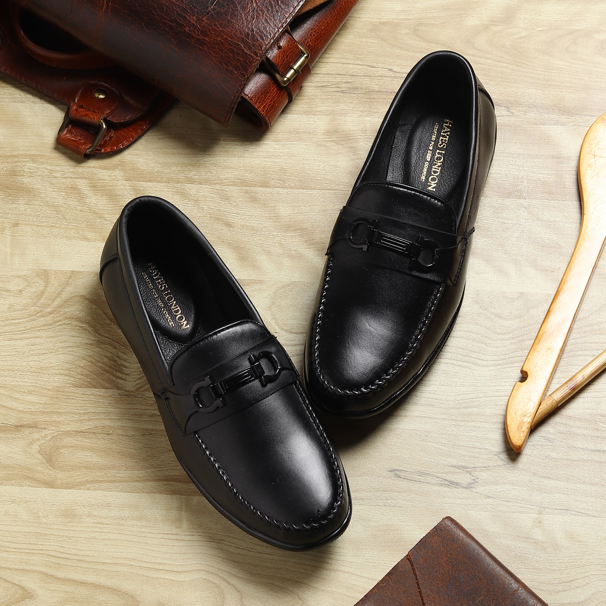 Hayes London | Blaze Horsebit Loafers – Black Plain Genuine Leather Men’s Shoes