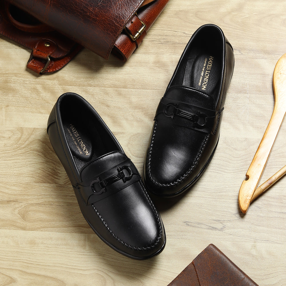 Hayes London | Blaze Horsebit Loafers – Black Plain Genuine Leather Men’s Shoes