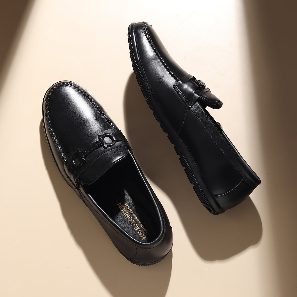 Hayes London | Blaze Horsebit Loafers – Black Plain Genuine Leather Men’s Shoes