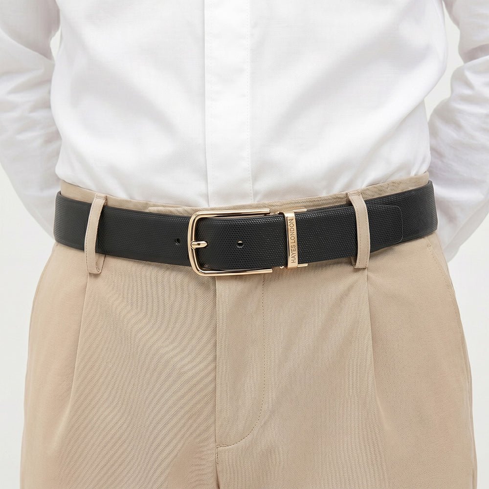 Hayes London | Italian Leather Reversible Black & Brown Belt For Men (Leather Texture: Braided)