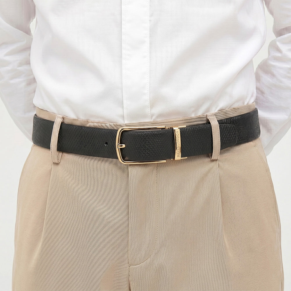 Hayes London | Italian Leather Reversible Black & Brown Belt For Men (Leather Texture: Viper)