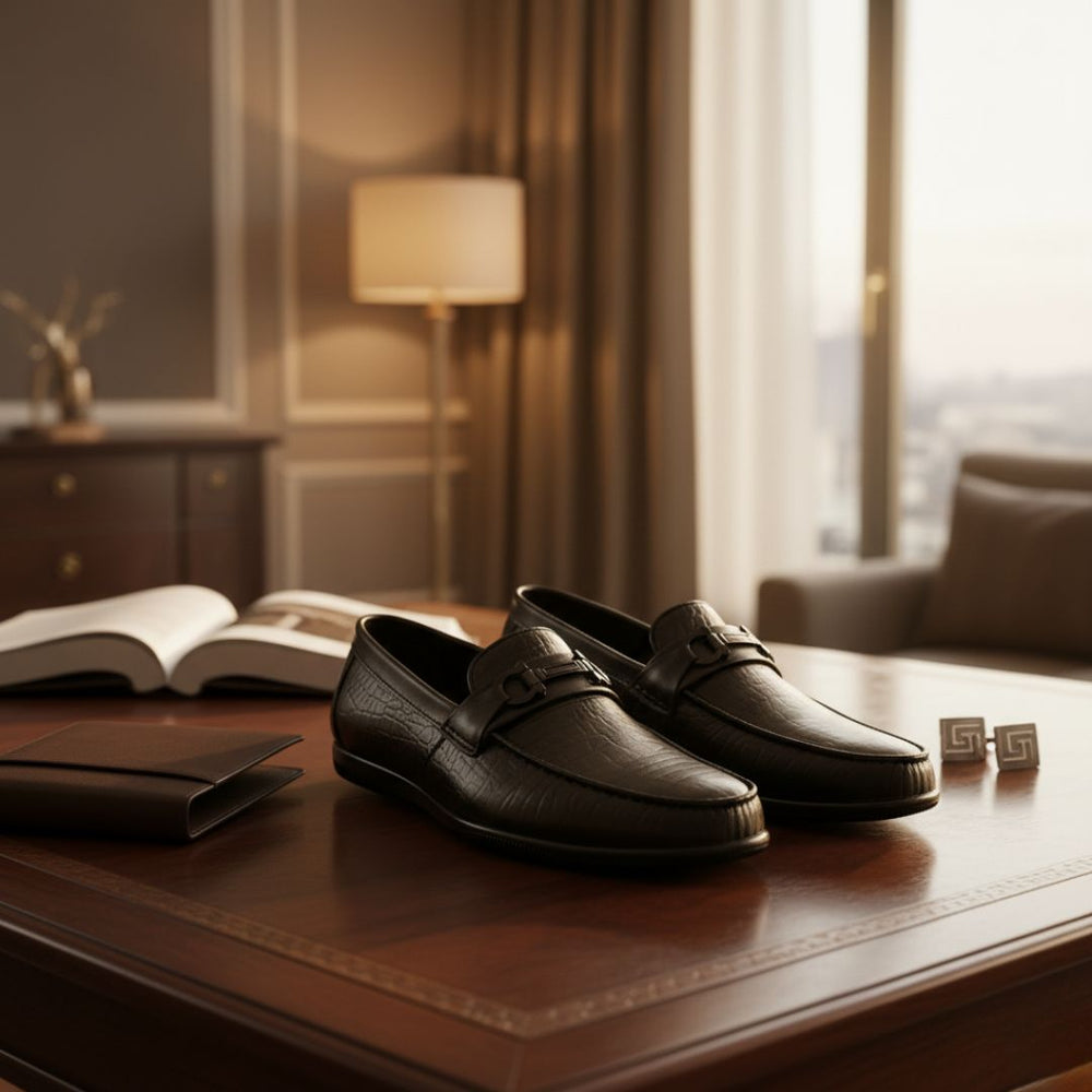 Hayes London | Jaxon Horsebit Loafers – Black Croco Genuine Leather Men’s Shoes