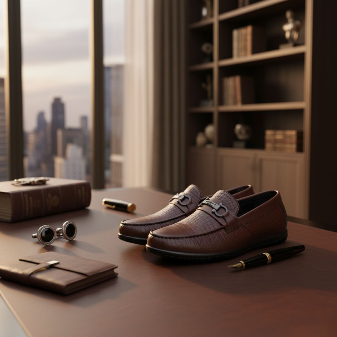 Hayes London | Jaxon Horsebit Loafers – Brown Croco Genuine Leather Men’s Shoes