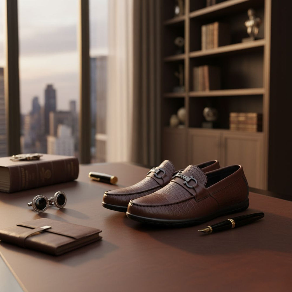 Hayes London | Jaxon Horsebit Loafers – Brown Croco Genuine Leather Men’s Shoes