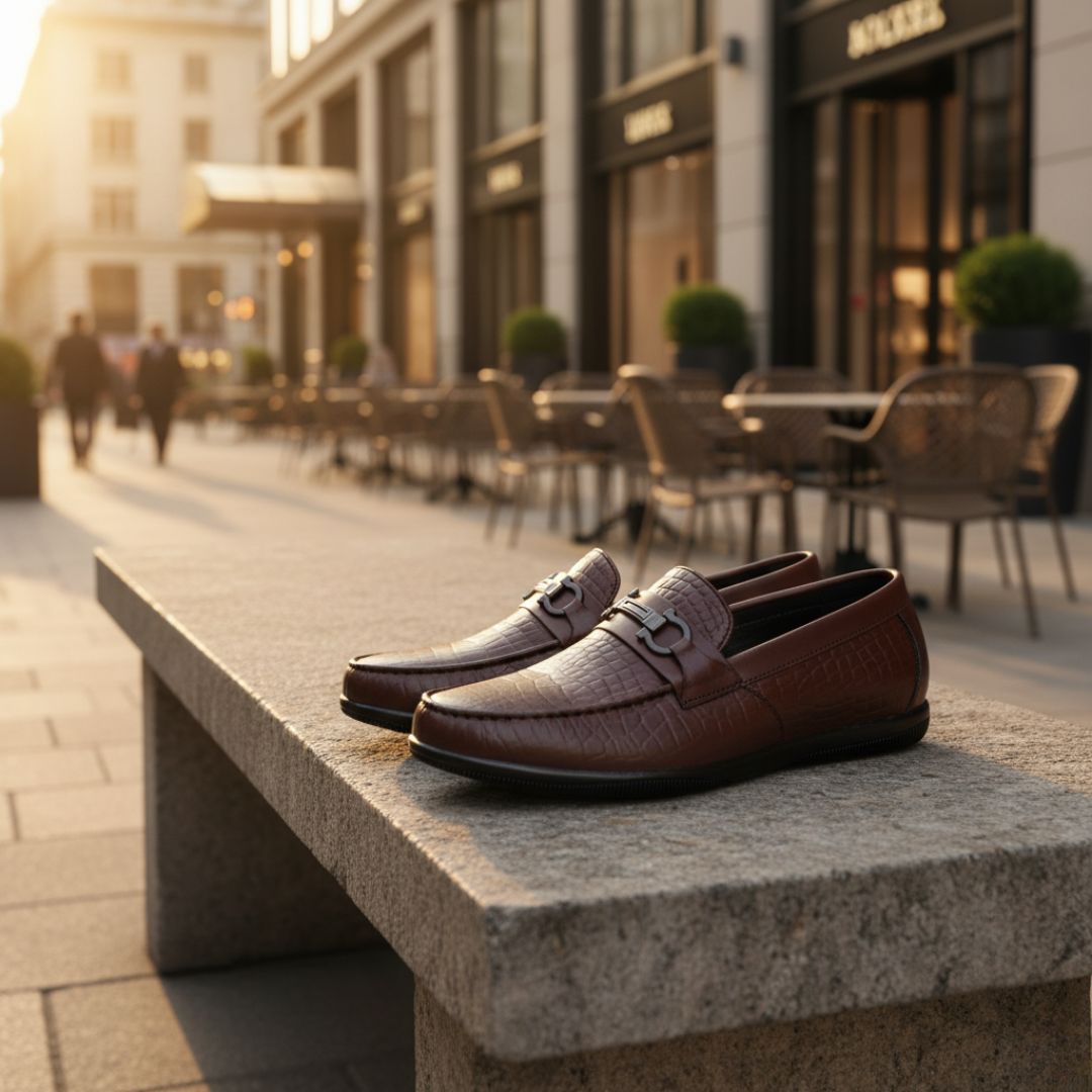 Hayes London | Jaxon Horsebit Loafers – Brown Croco Genuine Leather Men’s Shoes