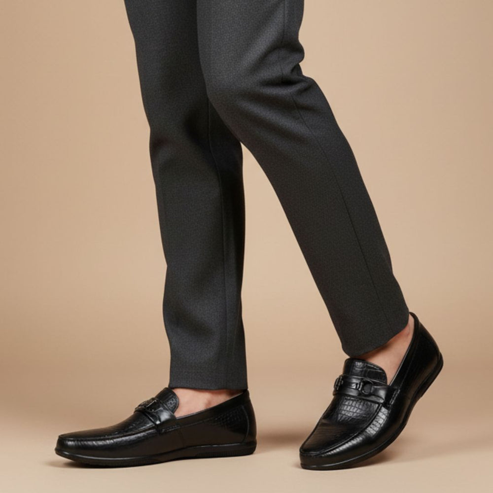 Hayes London | Jaxon Horsebit Loafers – Black Croco Genuine Leather Men’s Shoes