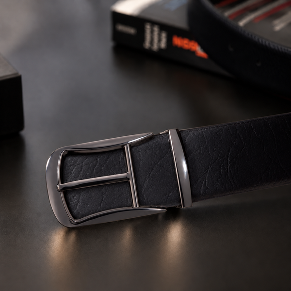 Hayes London | Cronos Wild Black & Brown Italian Leather Reversible Belt for Men – Gunmetal Grey Buckle