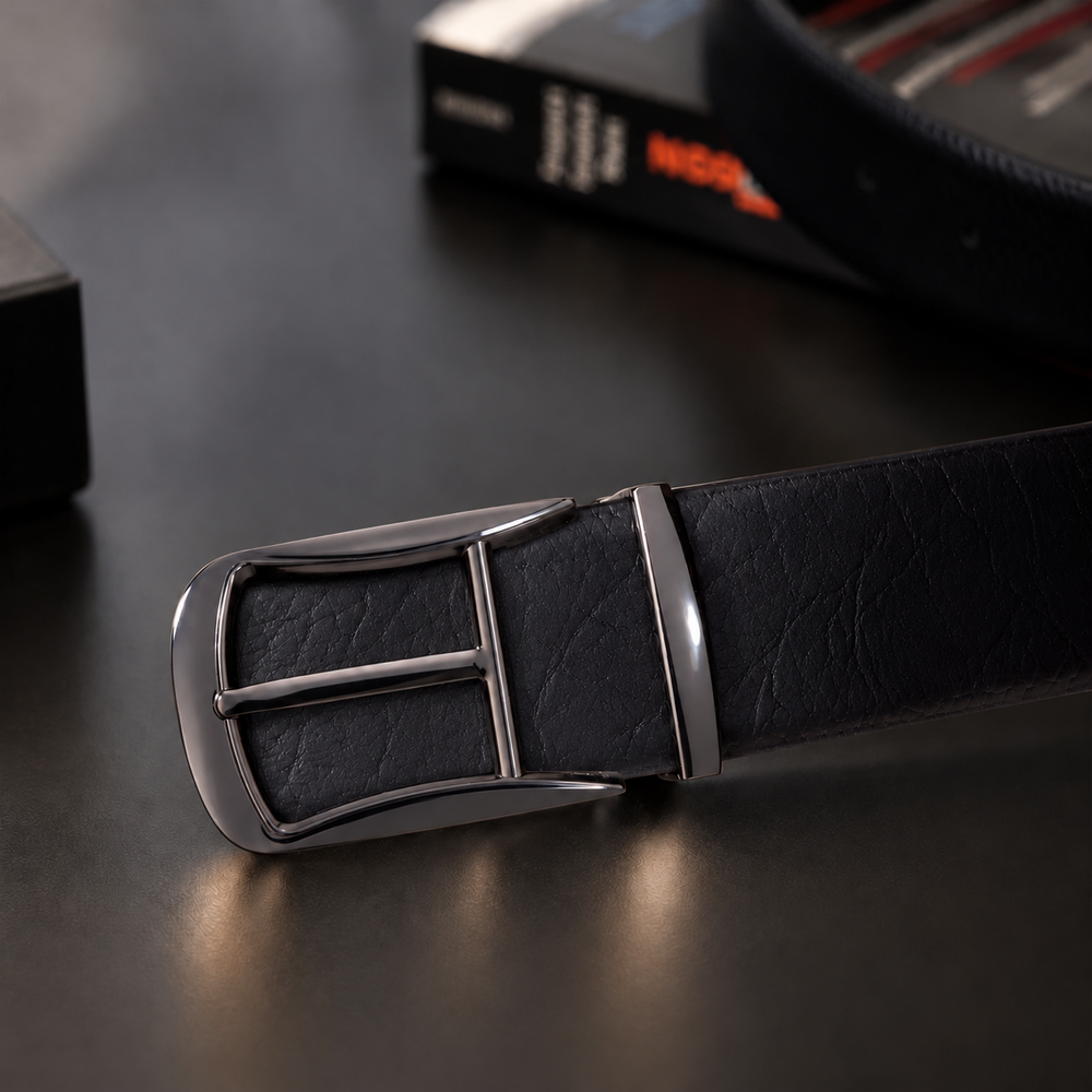 Hayes London | Cronos Wild Black & Brown Italian Leather Reversible Belt for Men – Gunmetal Grey Buckle