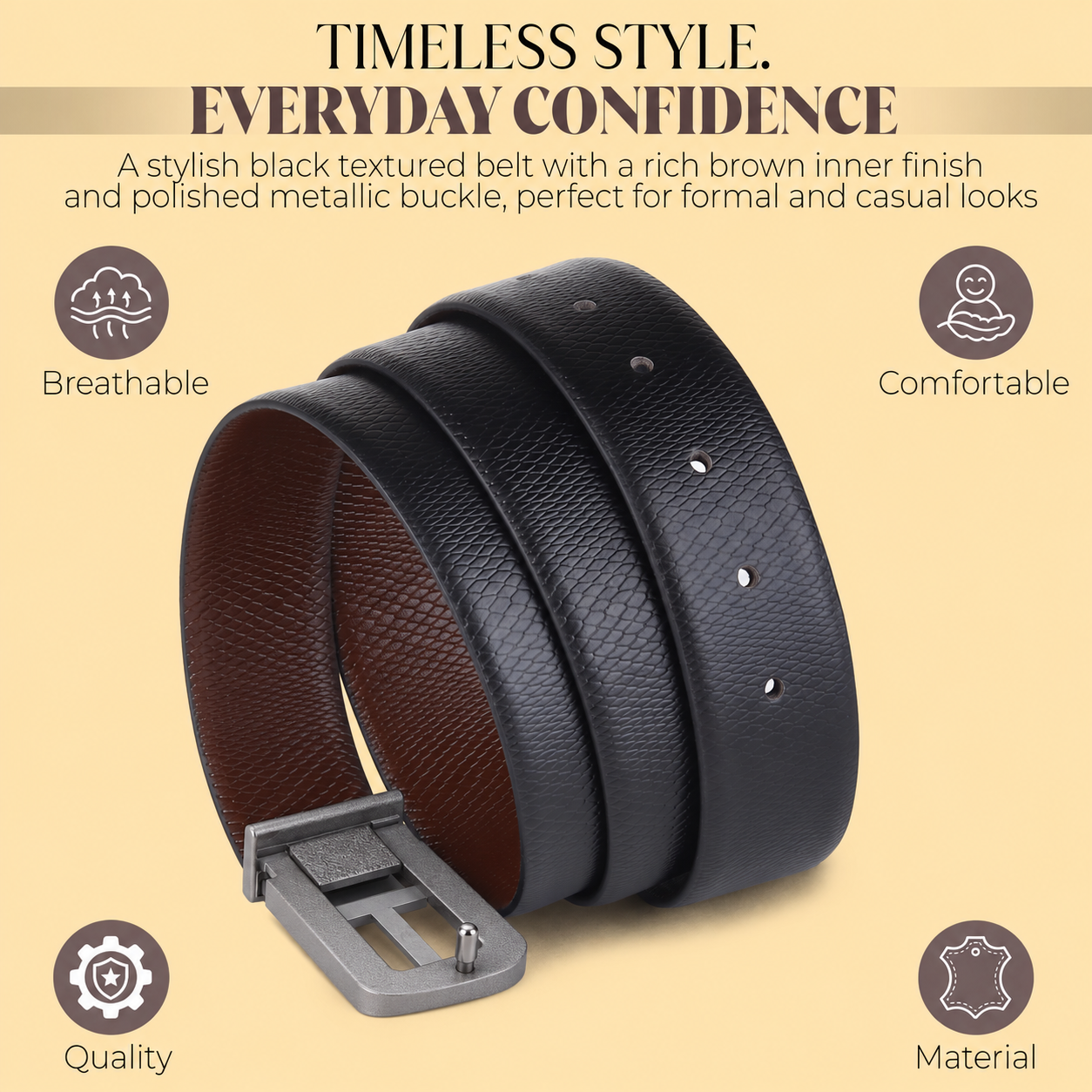 Hayes London | Cronos Viper Black & Brown Italian Leather Reversible Belt for Men – Matte Grey Buckle
