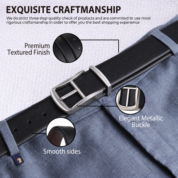 Cronos Braided Black & Brown Italian Leather Reversible Belt for Men – Silver Buckle