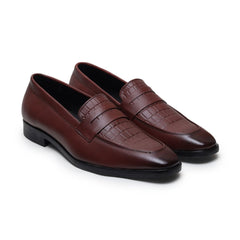 Hayes London | Milan Brown Formal Penny Loafers for Men – Genuine Leather Croco Slip-On Shoes for Office & Party Wear