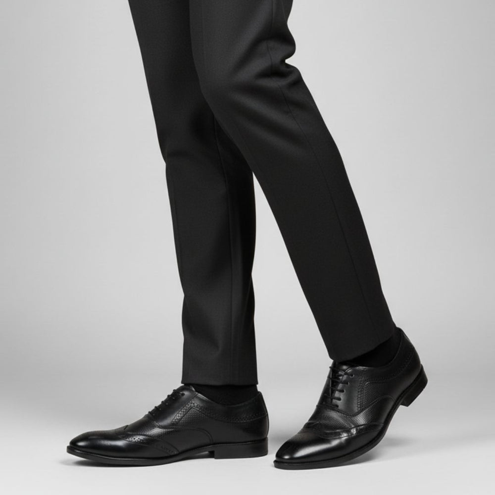 Hayes London | Monarch Wingtip Brogues – Black Perforated Genuine Leather Men’s Shoes