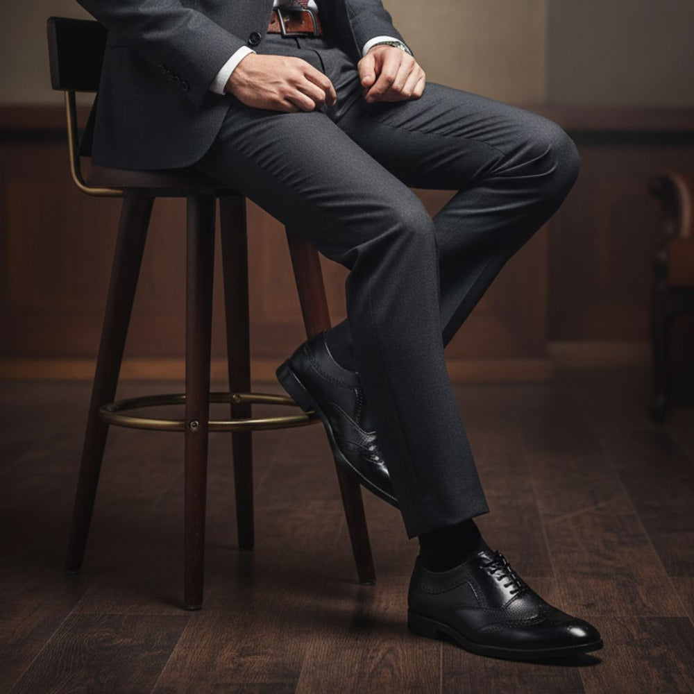 Hayes London | Monarch Wingtip Brogues – Black Perforated Genuine Leather Men’s Shoes