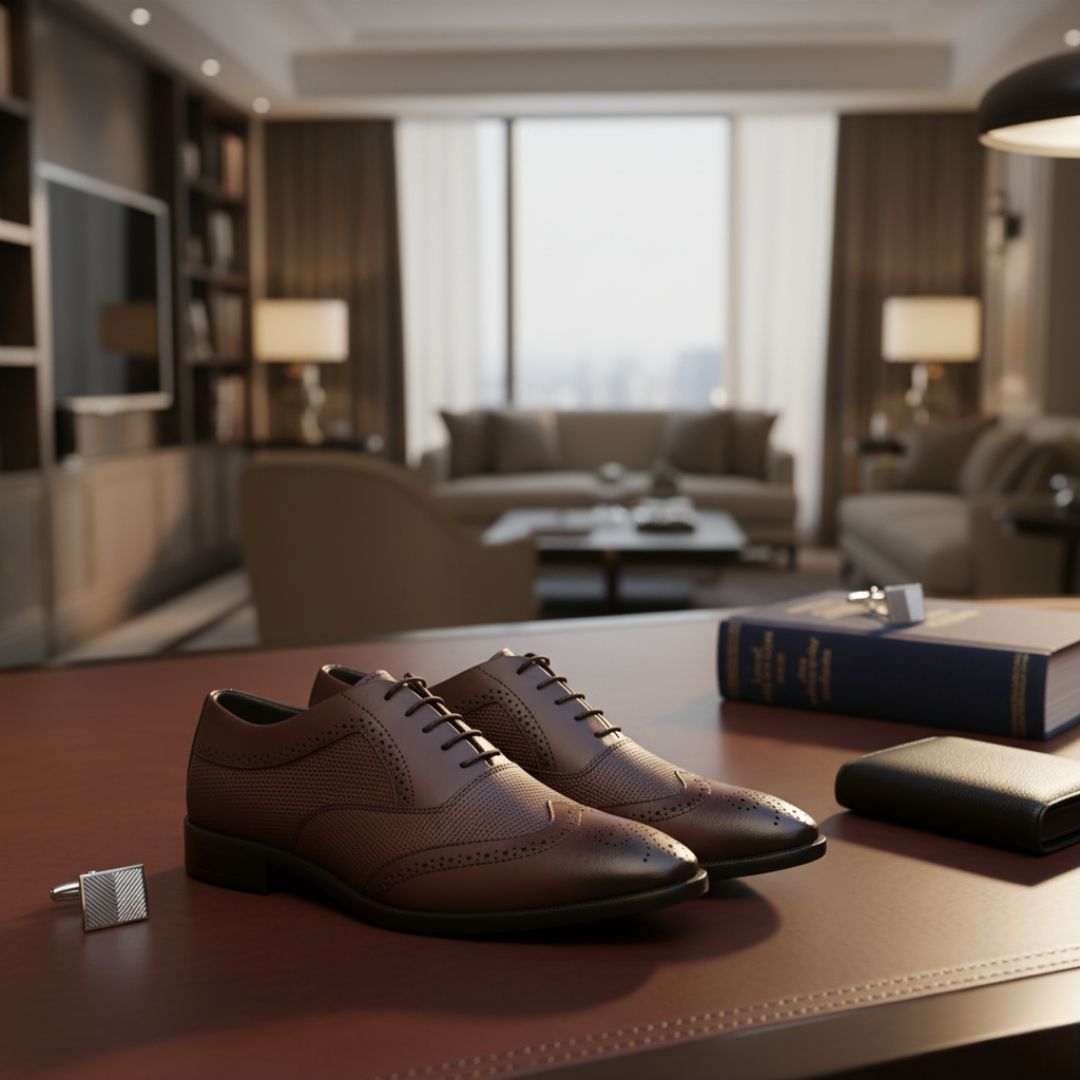 Hayes London | Monarch Wingtip Brogues – Brown Perforated Genuine Leather Men’s Shoes