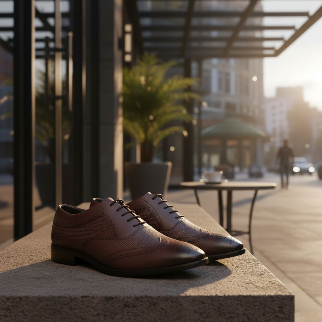 Hayes London | Monarch Wingtip Brogues – Brown Perforated Genuine Leather Men’s Shoes