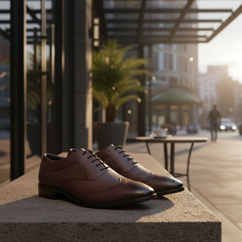 Hayes London | Monarch Wingtip Brogues – Brown Perforated Genuine Leather Men’s Shoes