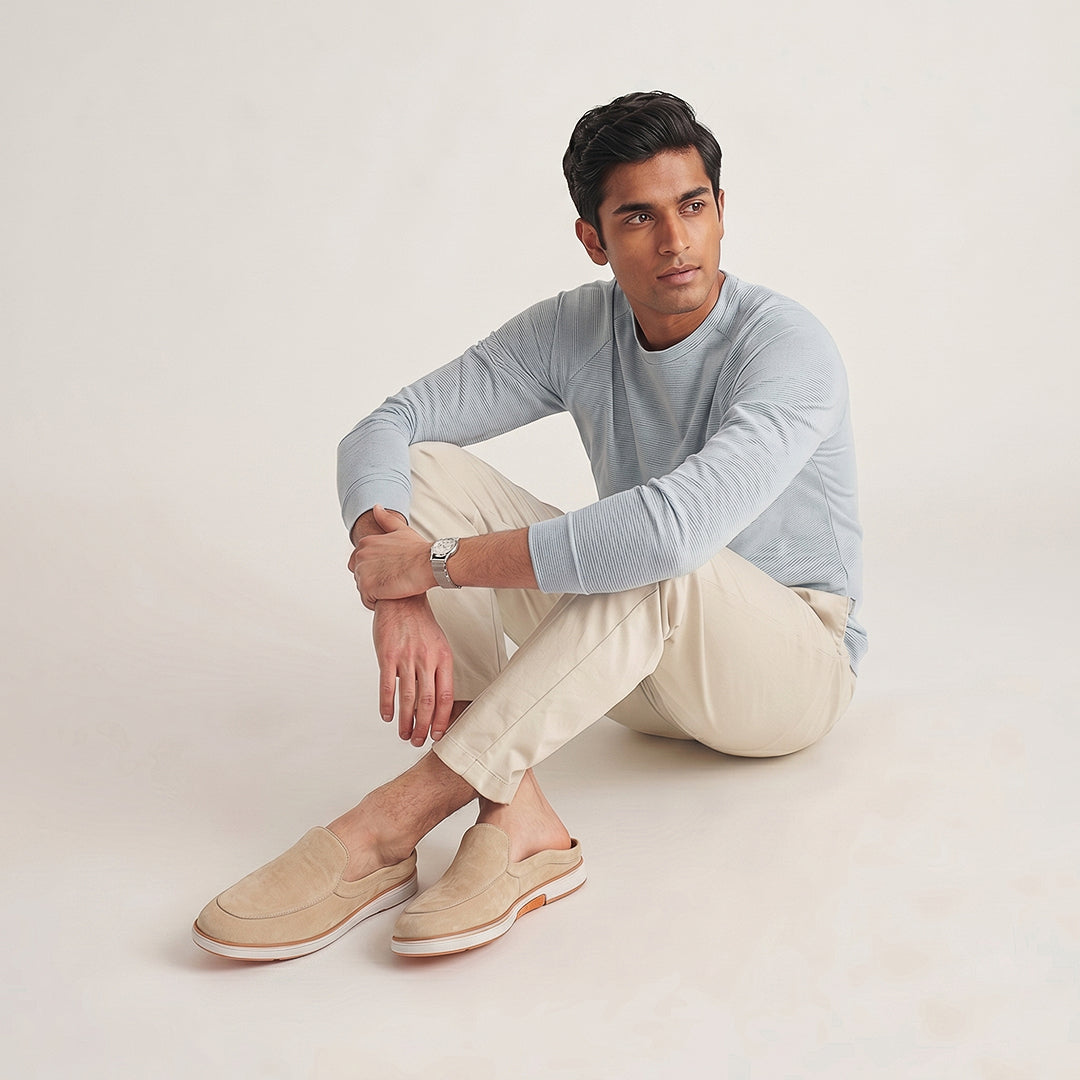 Hayes London | Riviera Beige - Italian Suede Leather Backless Slip-On Mule Loafers for Men – Casual Summer-Walk Half Shoes