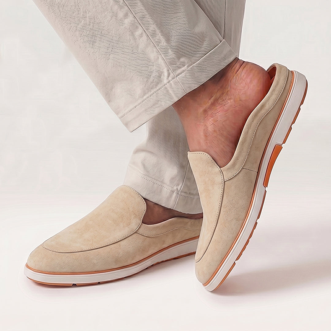 Hayes London | Riviera Beige - Italian Suede Leather Backless Slip-On Mule Loafers for Men – Casual Summer-Walk Half Shoes