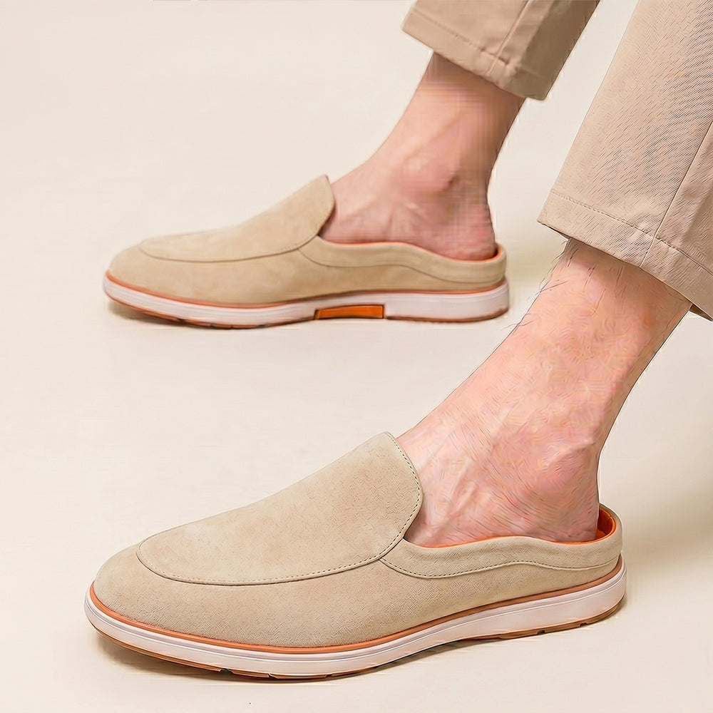 Hayes London | Riviera Beige - Italian Suede Leather Backless Slip-On Mule Loafers for Men – Casual Summer-Walk Half Shoes