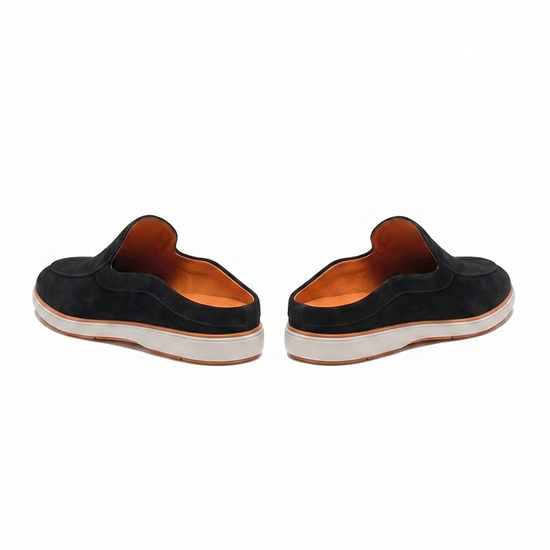 Hayes London | Riviera Black - Italian Suede Leather Backless Slip-On Mule Loafers for Men – Casual Summer-Walk Half Shoes