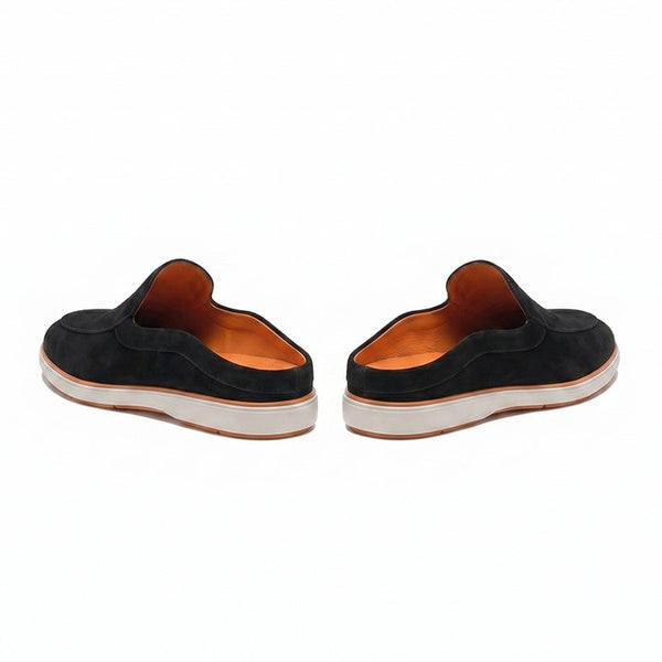 Hayes London | Riviera Black - Italian Suede Leather Backless Slip-On Mule Loafers for Men – Casual Summer-Walk Half Shoes