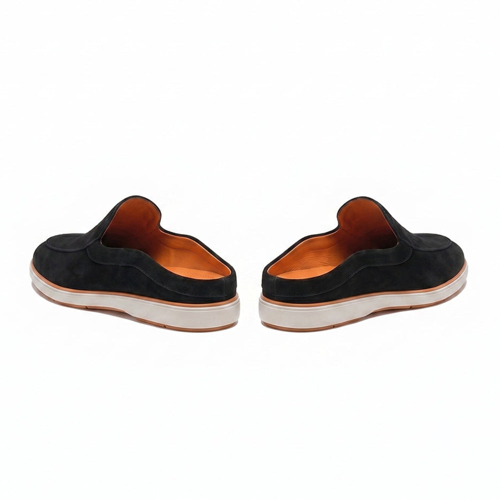Hayes London | Riviera Black - Italian Suede Leather Backless Slip-On Mule Loafers for Men – Casual Summer-Walk Half Shoes