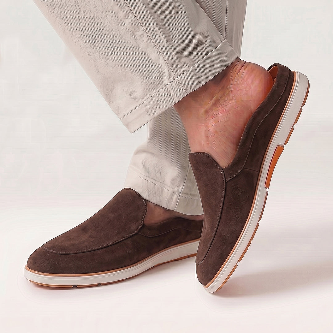 Hayes London | Riviera Brown - Italian Suede Leather Backless Slip-On Mule Loafers for Men – Casual Summer-Walk Half Shoes