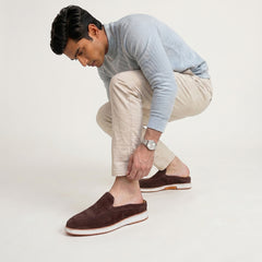 Hayes London | Riviera Brown - Italian Suede Leather Backless Slip-On Mule Loafers for Men – Casual Summer-Walk Half Shoes