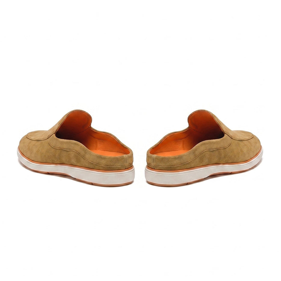 Hayes London | Riviera Camel Brown - Italian Suede Leather Backless Slip-On Mule Loafers for Men – Casual Summer-Walk Half Shoes