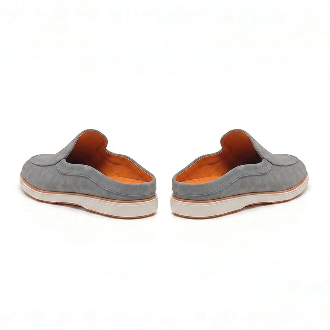 Hayes London | Riviera Ash Grey - Italian Suede Leather Backless Slip-On Mule Loafers for Men – Casual Summer-Walk Half Shoes
