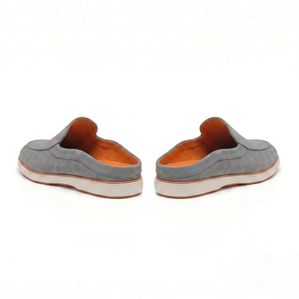 Hayes London | Riviera Ash Grey Italian Suede Leather Mules for Men – Breathable Backless Slip-On Shoes for Casual & Everyday Wear